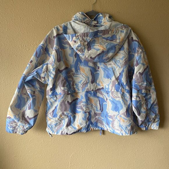 Eddie Bauer Jacket Womens PXL Windpac Peak Blue Marble‎ Shell Hooded Waist pack - Picture 9 of 13